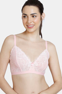 Buy Zivame Beautiful Basics Double Layered Non Wired 3/4th Coverage Lace Bra - Peach Pearl