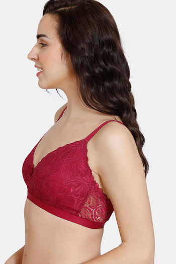 Zivame Beautiful Basics Double Layered Non Wired 3/4th Coverage Lace Bra -  Raspberry Radiance