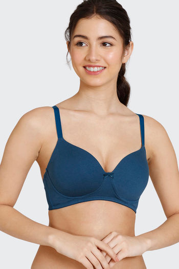 Buy Zivame Beautiful Basics Padded Non Wired 3/4th Coverage T-Shirt Bra - Sailor Blue