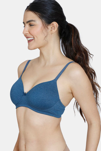 Buy Zivame Beautiful Basics Padded Non Wired 3/4th Coverage T-Shirt Bra -  Sailor Blue at Rs.422 online