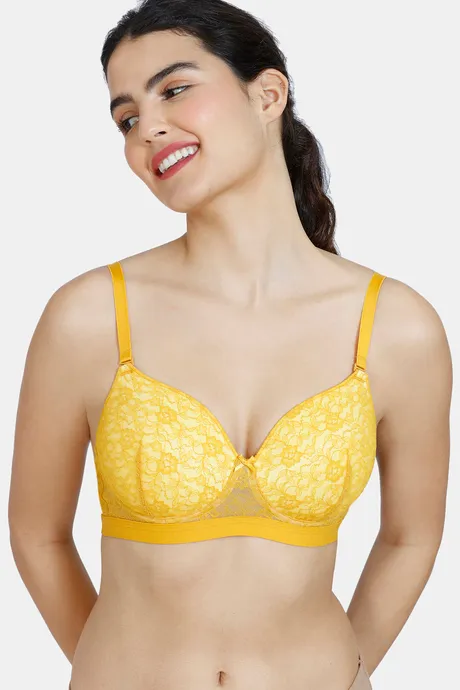 Buy Zivame Beautiful Basics Padded Non Wired 3/4th Coverage T-Shirt Bra -  Golden Yellow at Rs.355 online