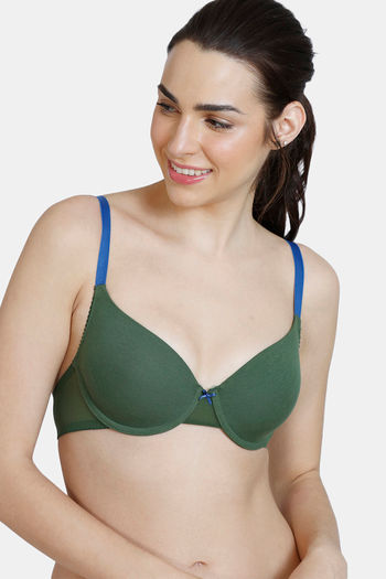 Buy Zivame Beautiful Basics Padded Wired Medium Coverage T-Shirt Bra -  Black Forest at Rs.300 online