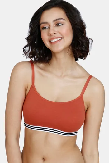 Buy Zivame Jacquard Lace Wirefree Cami Bra With Seamed Non Stretch Cups -  Blue 5 Online