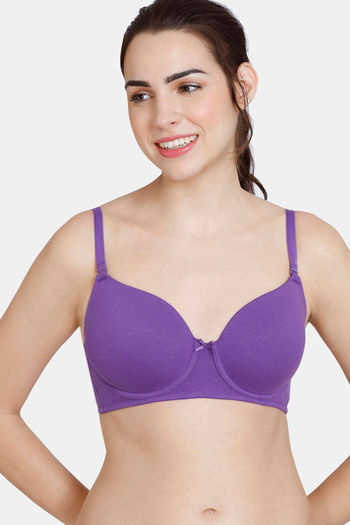 Buy Zivame Beautiful Basics Padded Wired 3/4th Coverage T-Shirt Bra - Royal  Purple at Rs.389 online