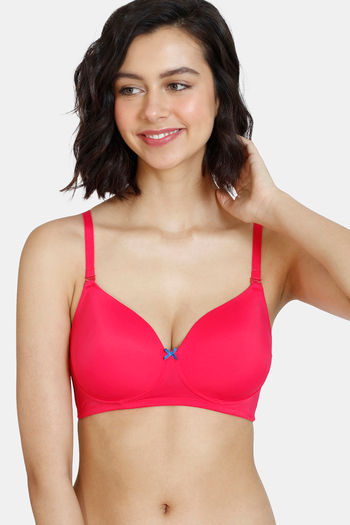 Buy Zivame Beautiful Basics Padded Non Wired 3/4th Coverage T-Shirt Bra - Rose Red