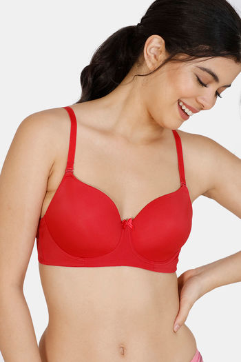 Lace Delight Padded Non-wired Lace Bra - Red Obsession