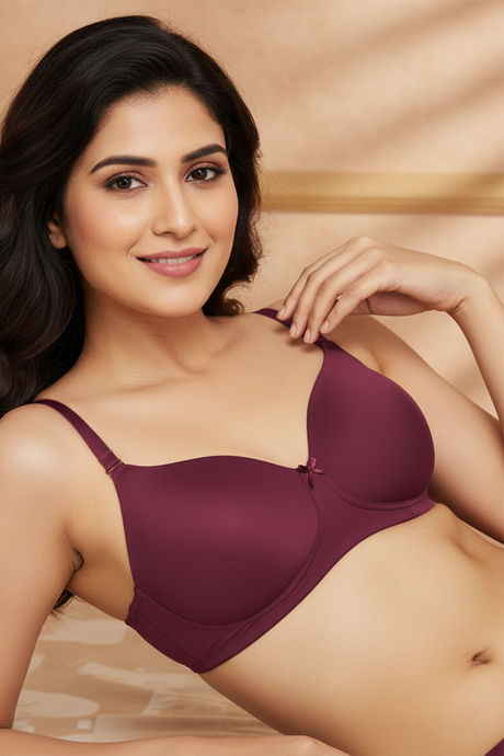Zivame Padded Non Wired 3/4Th Coverage T-Shirt Bra - Beet Red