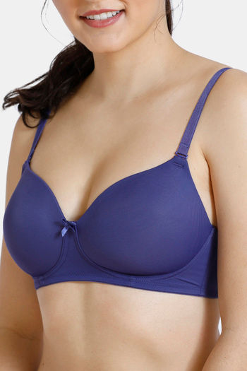 Buy Zivame Padded Non Wired 3/4th Coverage T-Shirt Bra With Hipster Panty -  B Ribbon S Blue at Rs.1248 online