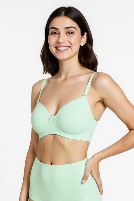 Zivame Padded Non Wired 3/4Th Coverage T-Shirt Bra - Green Ash