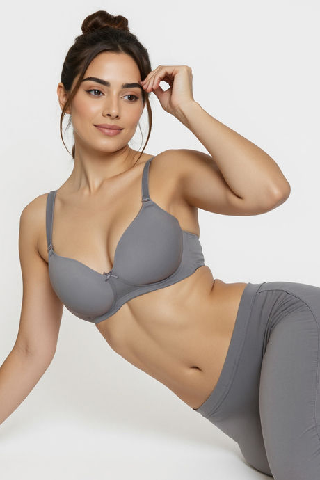 Zivame Padded Non Wired 3/4Th Coverage T-Shirt Bra - Lava Smoke