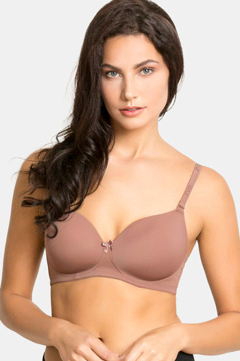 Buy Zivame Padded Non Wired 3/4th Coverage T-Shirt Bra - Nutmeg at Rs.839  online