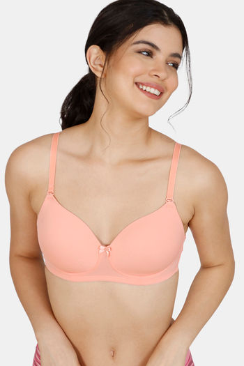 Buy Zivame Padded Non Wired 3/4th Coverage T-Shirt Bra - Peach Amber