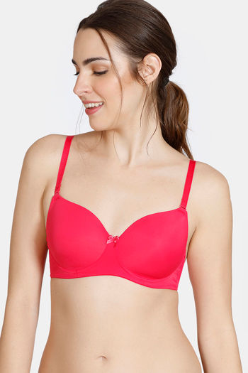 Buy Zivame Padded Non Wired 3/4th Coverage T-Shirt Bra - Rose Red