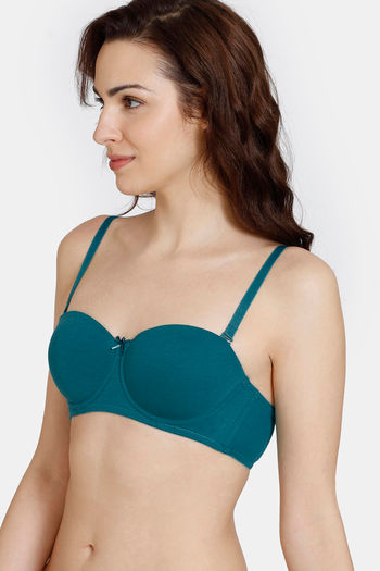 Zivame Embossed Mesh Padded Wired 3/4th Coverage Strapless Bra - Seaport