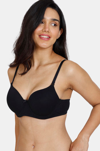 BLACK DOUBLE STRAP PADDED NON WIRED 3/4TH COVERAGE T-SHIRT BRA – AAVOW