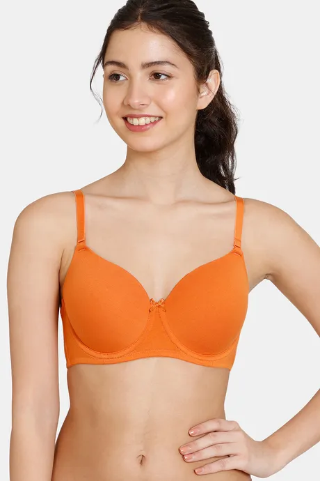 Buy Zivame Vivacious Double Layered Non-Wired 3/4th Coverage T-Shirt Bra  With Hipster Panty - Orange Print at Rs.722 online