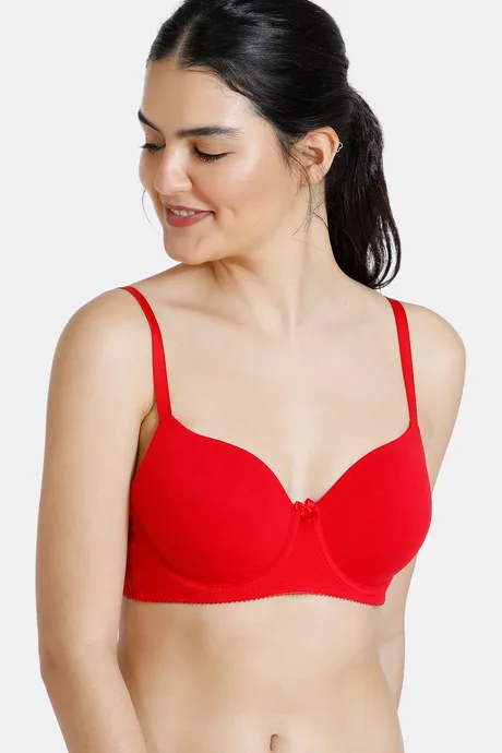 Penny by Zivame Women's Polyester Cotton Padded Wired Casual 3/4Th Coverage  T-Shirt Bra (RO1205FASH00RED0038B_Red_38B)