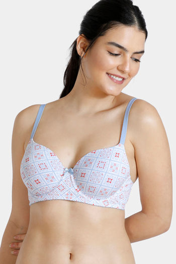 Buy Zivame Beautiful Basics Padded Non Wired 3/4Th Coverage T-Shirt Bra -  Princess - Blue online