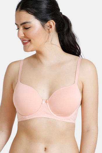 Zivame Padded Wired 3/4th Coverage T-Shirt Bra for Women - Ibis Rose