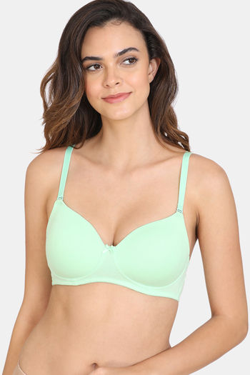 Buy Zivame Padded Non Wired 3/4th Coverage T-Shirt Bra - Green Ash