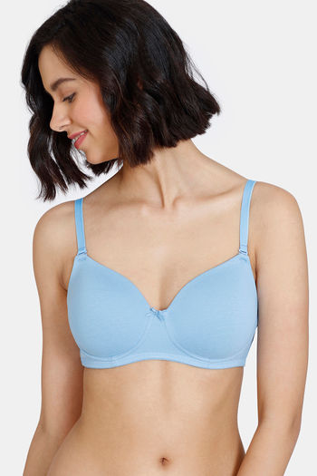 Buy Zivame Padded Non Wired 3/4th Coverage T-Shirt Bra - Little Boy Blue