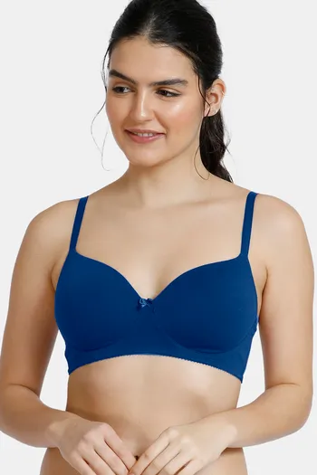 Buy Zivame Padded Non Wired 3/4th Coverage T-Shirt Bra- Navy Peony