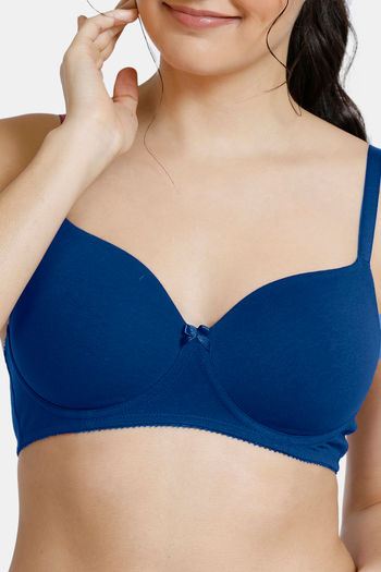 Buy Zivame Padded Non Wired 3/4th Coverage T-Shirt Bra - Navy Peony at Rs.777  online