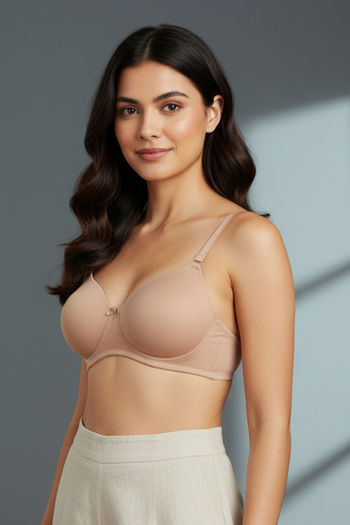 Buy Zivame Padded Non Wired 3/4th Coverage T-Shirt Bra - Nude