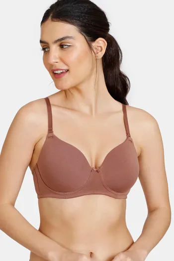 Buy Zivame Padded Non Wired 3/4th Coverage T-Shirt Bra - Nutmeg at