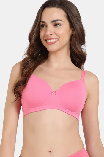 Buy Zivame Padded Non Wired 3/4th Coverage T-Shirt Bra Pink