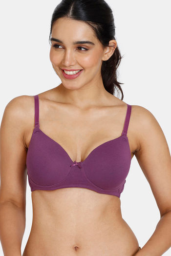 Buy Zivame Padded Non Wired 3/4th Coverage T-Shirt Bra - Purple Passion
