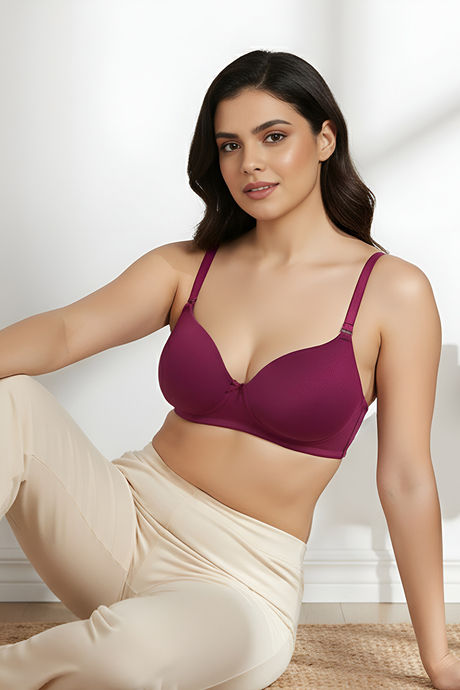 Zivame Padded Non Wired 3/4th Coverage T-Shirt Bra - Raspberry Radiance