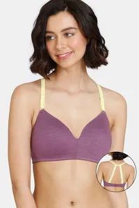 Buy Zivame Happy Basics Double Layered Non-Wired 3-4th Coverage Bralette Bra  - Purple Passion online