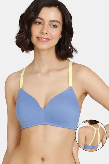 Buy Zivame Happy Basics Padded Non Wired 3/4th Coverage T-Shirt Bra -  Wedgewood at Rs.473 online