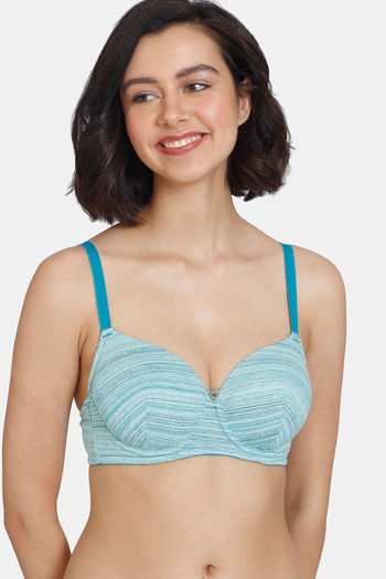 Buy Zivame Gelato Padded Wired 3/4th Coverage T-Shirt Bra - Tile Blue