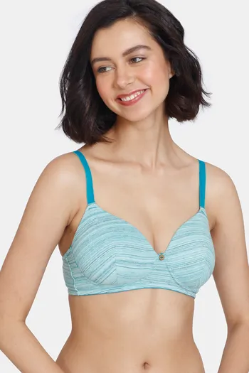 Buy Zivame Gelato Padded Non-Wired 3/4th Coverage T-Shirt Bra - Tile Blue