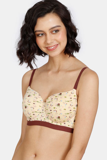 Buy Zivame Hand Drawn Padded Wired 3/4th Coverage T-Shirt Bra - Apricot