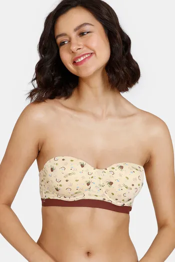Women's Floral Lace Sexy Strapless See Through Bandeau Tube Top with Bra 