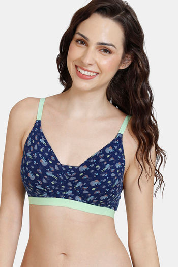 Buy Zivame Hand Drawn Padded Non Wired 3/4th Coverage T-Shirt Bra - Medieval Blue