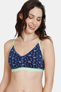 Buy Zivame Hand Drawn Double Layered Non-Wired 3/4th Coverage T-Shirt Bra - Medieval Blue