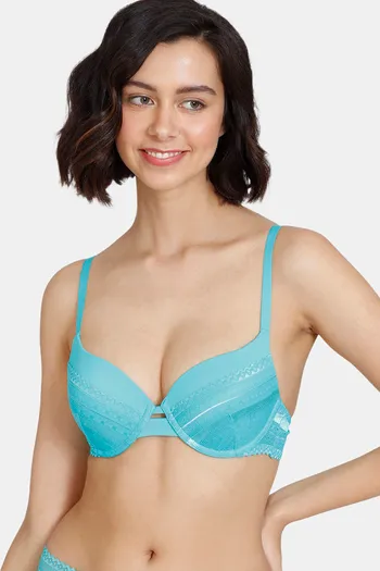 Zivame Watch Your Back Laser Wings Smooth Moderate Pushup Bra- Turquoise