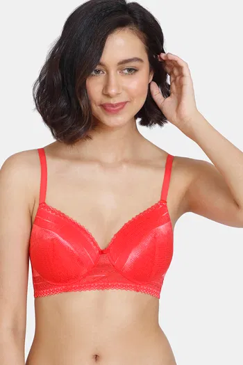 Buy Zivame Heartstopper Padded Non-Wired 3/4th Coverage T-Shirt Bra - Hibiscus