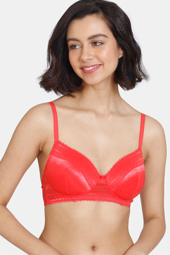 Buy Zivame Heartstopper Padded Non-Wired 3/4th Coverage Lace Bra - Hibiscus