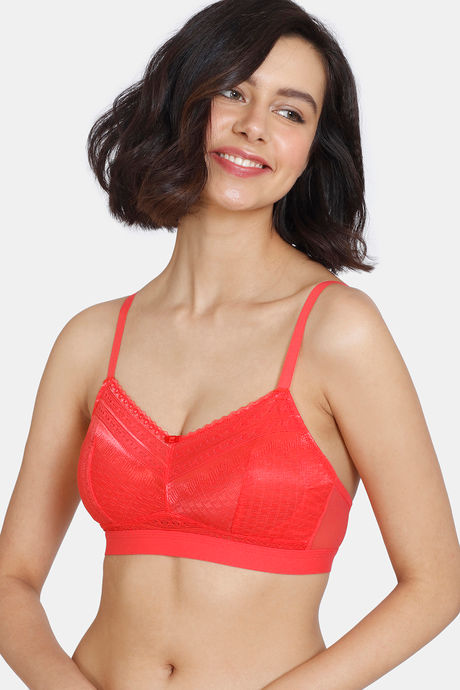 Buy Zivame Heartstopper Double Layered Non-Wired 3/4th Coverage Lace Bra -  Hibiscus at Rs.493 online