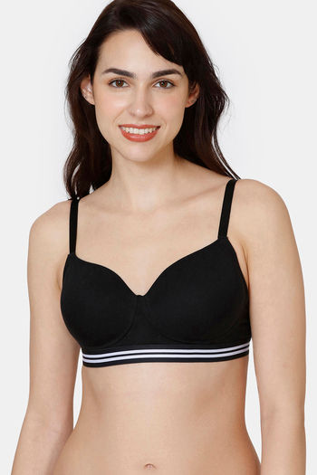 Buy Zivame Sporty Twist Padded Non Wired 3/4th Coverage T-Shirt Bra - Anthracite