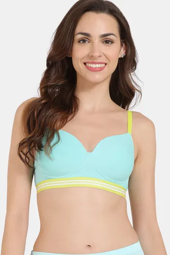 Zivame Shimmering Secrets Padded Non Wired 3/4Th Coverage T-Shirt Bra - Endless Sky