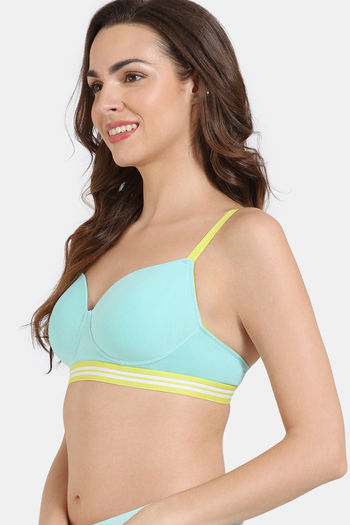 Buy Zivame Sporty Twist Padded Non Wired 3/4th Coverage T-Shirt Bra - Aqua  Sky at Rs.648 online
