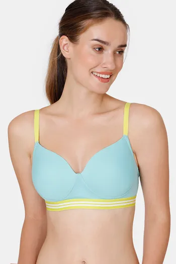 Buy Zivame Sporty Twist Padded Non Wired 3/4th Coverage T-Shirt Bra - Aqua  Sky3 at Rs.777 online