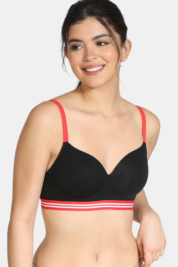 Buy Zivame Sporty Twist Padded Non Wired 3/4th Coverage T-Shirt Bra - Black2