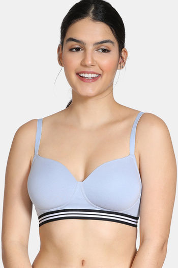 Zivame Sporty Twist Padded Non Wired 3/4th Coverage T-Shirt Bra - Brunnera  Blue